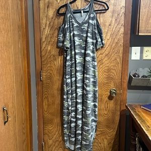 Lilypad off shoulder camo maxi dress